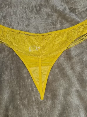 Beautiful sunshine yellow silky soft thong with lace